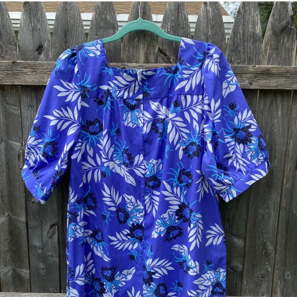 Vintage Y Not Hawaii Made in USA Floral Mumu Puff Sleeve Ruffle Hem Sz L - Picture 9 of 11